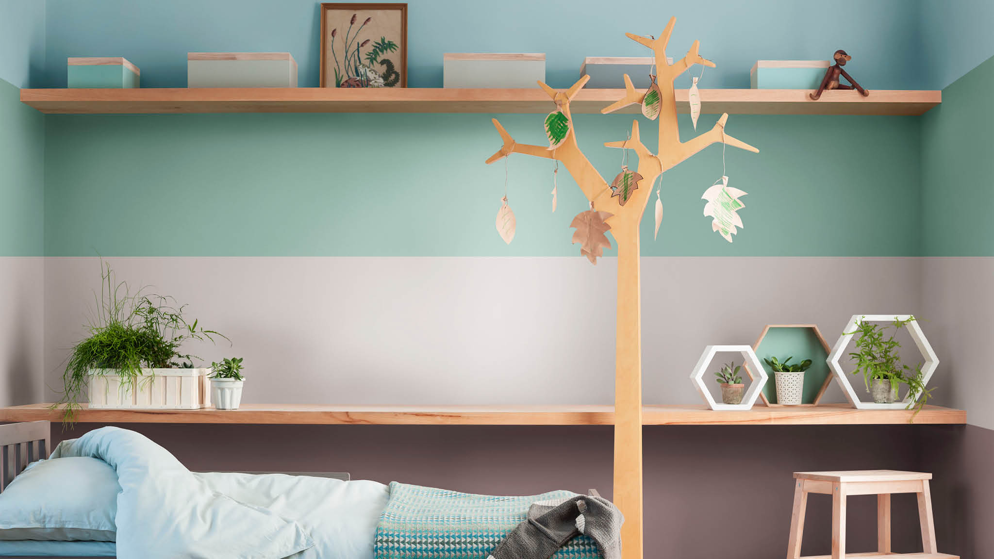 Kamar tidur anak dalam nuansa natural dan Heart Wood Cat kamar anak Anda dalam nuansa terinspirasi alam dan Heart Wood
